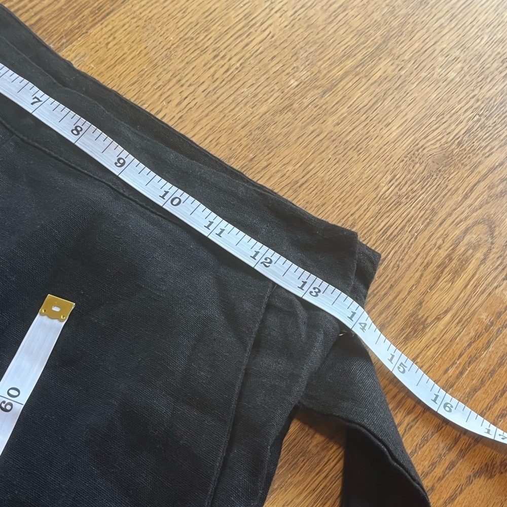 DONNI Black Linen Blend High Waist Sash Crop Pants S - Picture 10 of 11